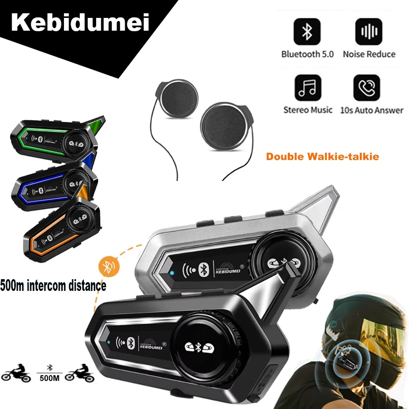 Kebidumei BT31 Motorcycle Bluetooth Headset for Helmet Waterproof IPX6  Handsfree Communicator with Noise Reduction for 2 Riders