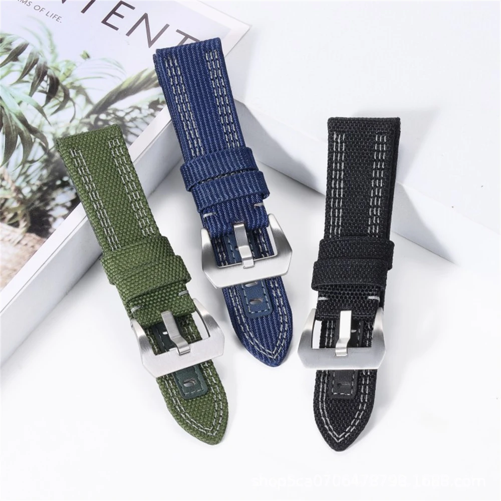 합성 직조 스트랩, PAM01122 984 가죽 나일론 통합 시계 밴드 액세서리, 24mm