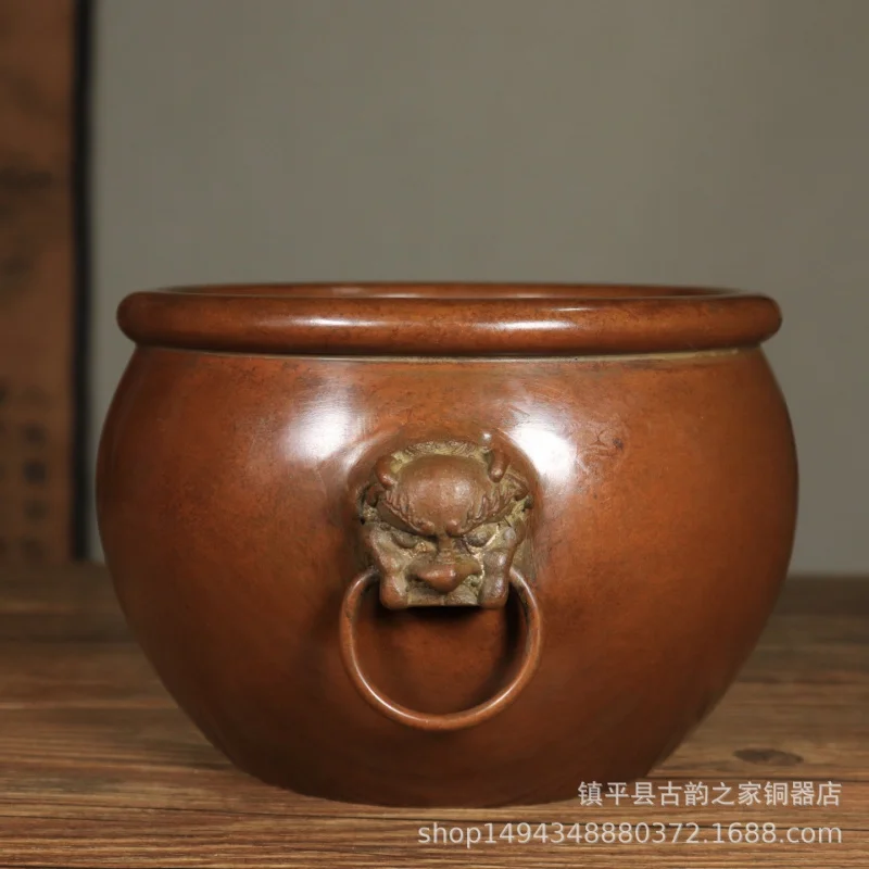 Brass Three-Legged Double Lion Ear Cylinder Copper Holder Home Indoor Incense Burner Deco