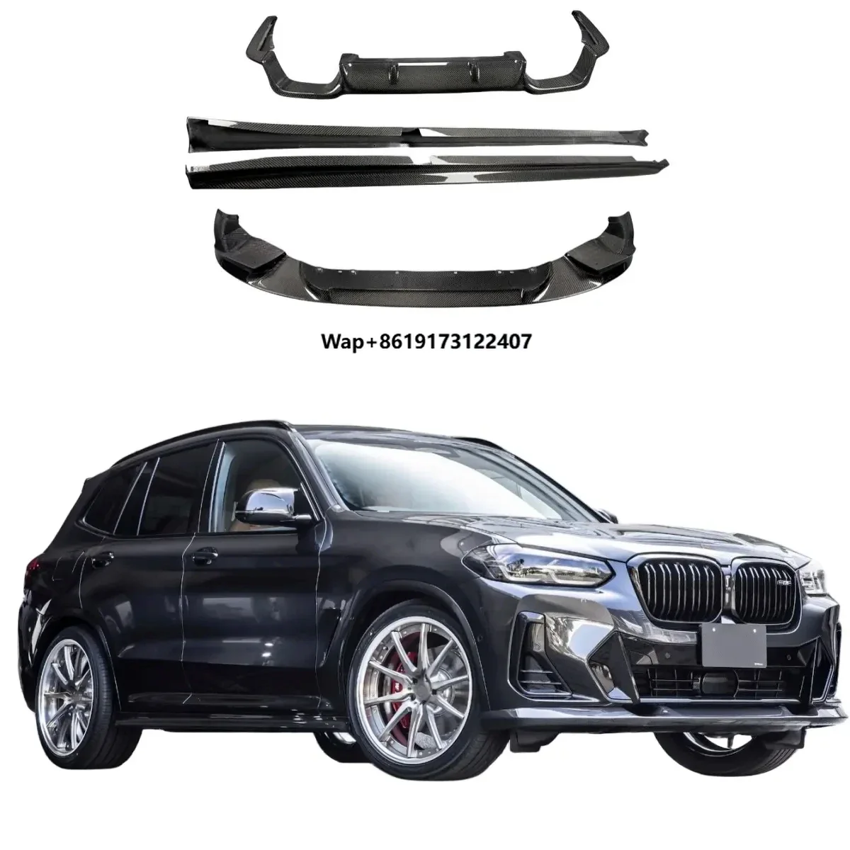 

True Carbon Fiber 3D Style Front Bumper Edge Side Skirt Rear Diffuser for G01 F97 X3M Carbon Fiber Body Kit 2019-2023
