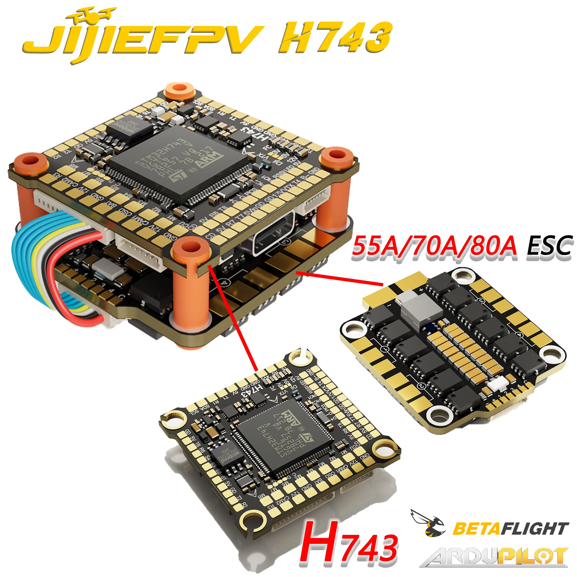 

JIJIEFPV H743 FC 6S 55A STACK 4IN1 Blheli_S Bluejay 8bit ESC H743 Поддержка Betaflight Ardupilot для FPV 5-дюймовый радиоуправляемый дрон DIY