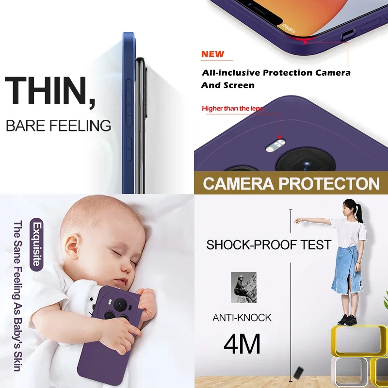 Luxury Square Liquid Silicone Phone Case Cover For Honor Magic6 Magic 6 Pro 6Pro Magic6Pro 5G Soft Candy Color Back Cover