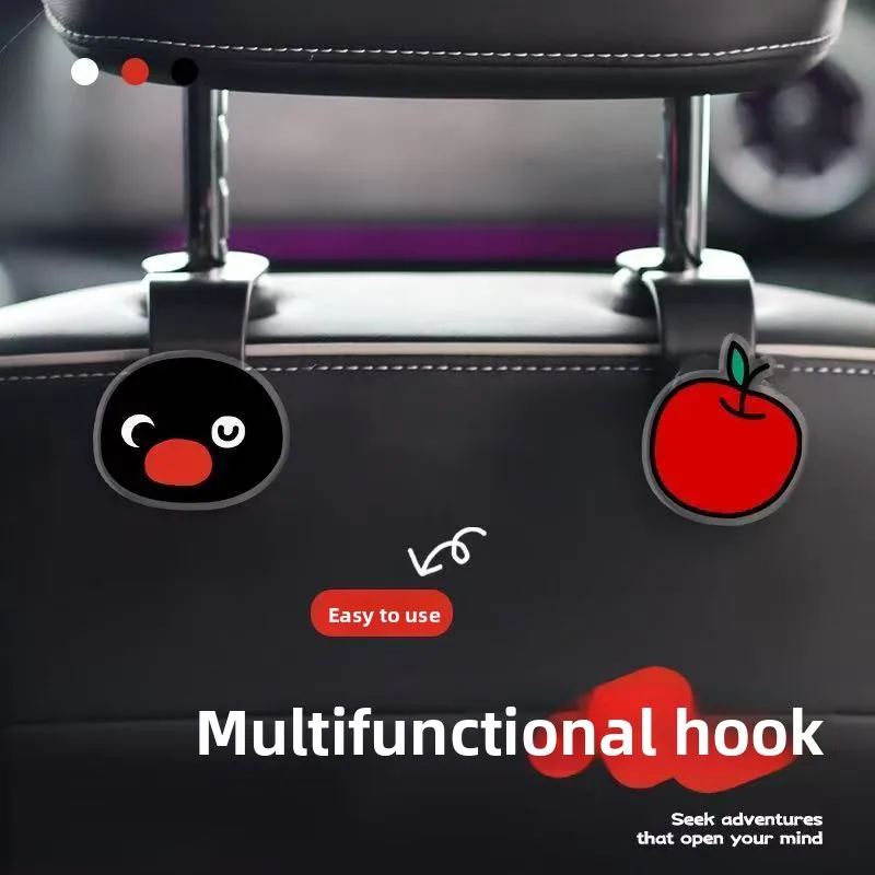 Paquete de 2 Ganchos para Reposacabezas de Coche con Diseño de Pingu, Resistentes, Universales, para Colgar Bolsas, Bebidas, Comestibles, Organizador Decorativo para el Asiento Trasero del Vehículo