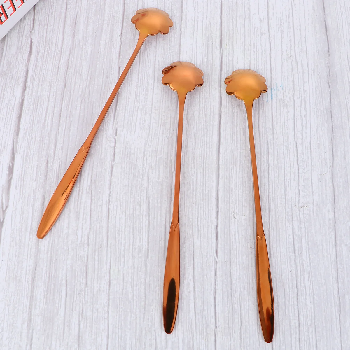 

3 шт., ложки для перемешивания лепестков из нержавеющей стали с длинной ручкой для кофе, чая, коктейлей, десертов, ложки для смешивания с длинной ручкой
