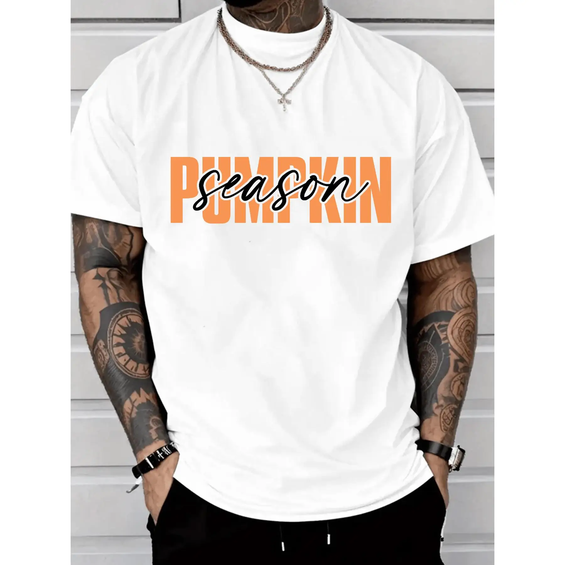 

Men Oversized Pumpkin Season T-Shirt Fall Harvest Graphic Tee Halloween Thanksgiving Slogan Casual Loose Top Gift