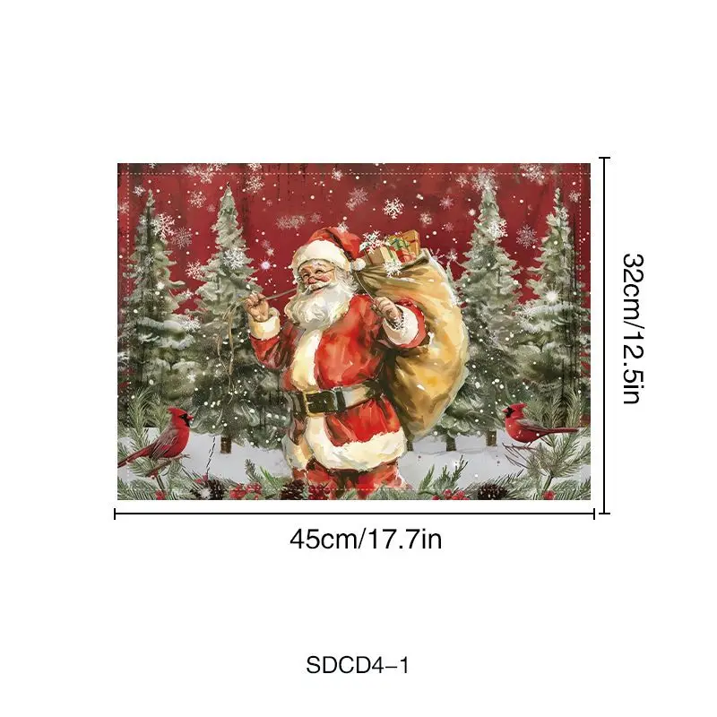 VIKAMA Retro Santa Claus Meal Mat Waterproof and Insulated Table Mat Holiday Party Home Restaurant Table Decoration Mat