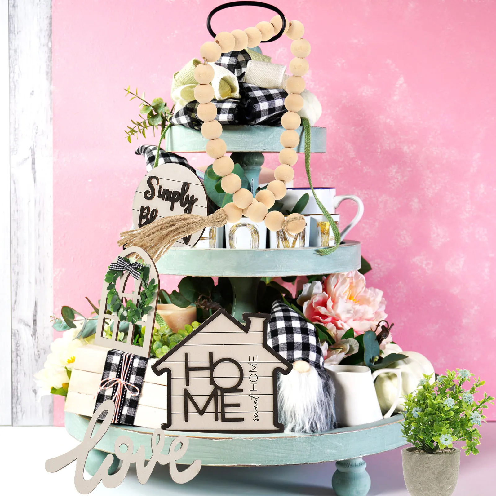 

Набор из 2-х уровневых декоративных подставок в стиле фермерского дома, натуральное дерево, двухъярусный деревенский центральный элемент декора для кухни, гостиной, спальни, чайного столика