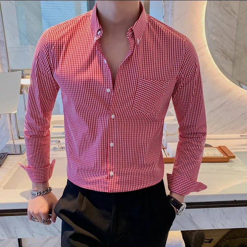 Shirts for Men Long Sleeve 2023 Autumn New British Style Striped Plaid Casual Slim Fit Formal Dress Camisas Fashion Men Clothing