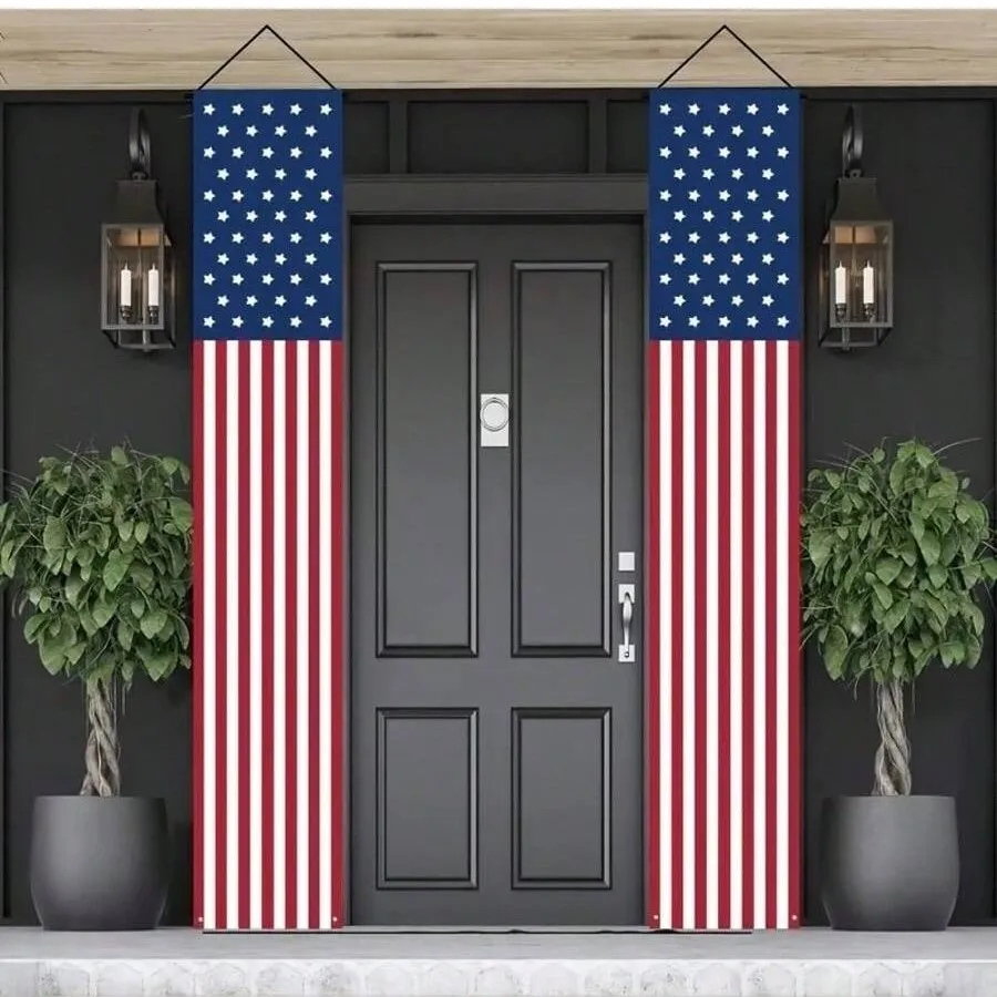 4. Juli Patriotische Türbanner USA-Flagge Veranda-Schilder für Unabhängigkeitstag Partydekoration Haustür-Hängedeko – Detail 5