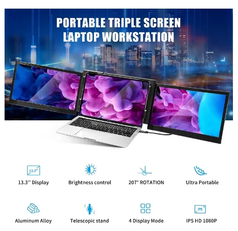 BESTLIFE 11.6INCH Dual Portable 13.3INCH IPS USB-C HDMI Gaming Display FHD PS4 Screen for  Laptop Monitor Extender