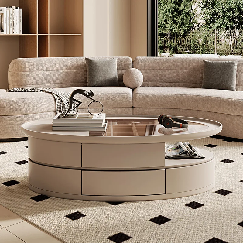 French oval glass coffee table simple modern tempered glass tea table