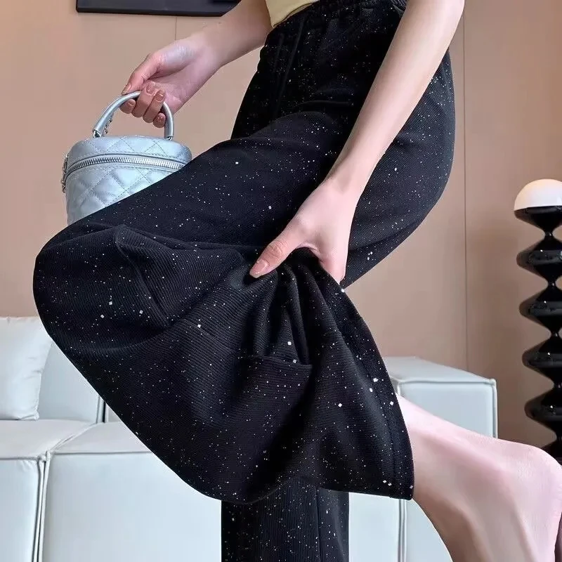 Shiny Wide Leg Pants Women's Summer New High Waist Straight Leg Casual Sparkling Star Small Size Floor-Length Trendy Pants