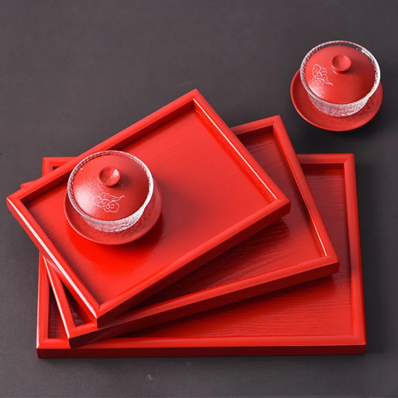 Red Wooden Platter for Respectful Tea Serving & Wedding Celebration