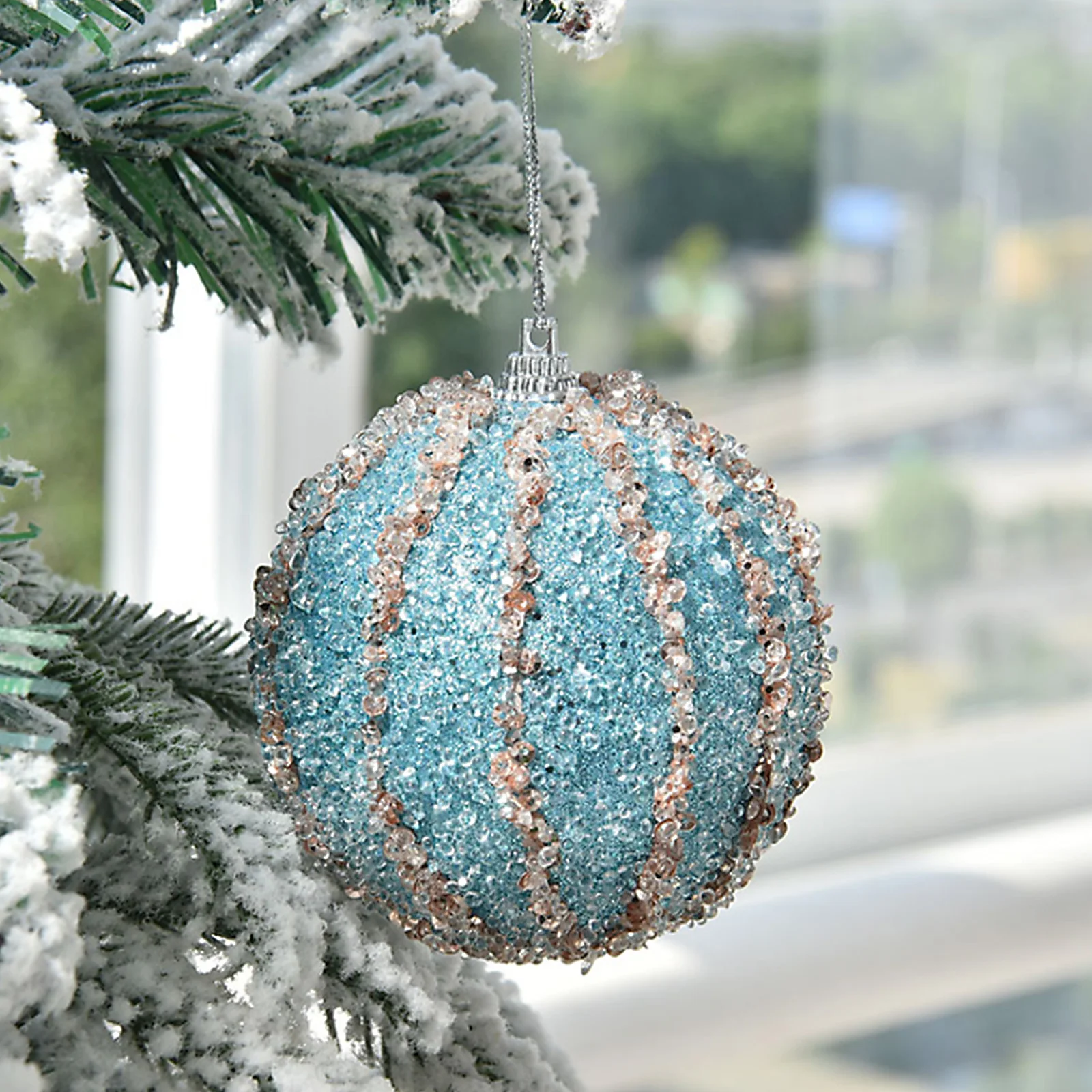 8cm Pearl Gold Thread Christmas Ball Pendant Colored Foam Balls Xmas Tree Hanging Ornaments Windows Home Festival Decoration