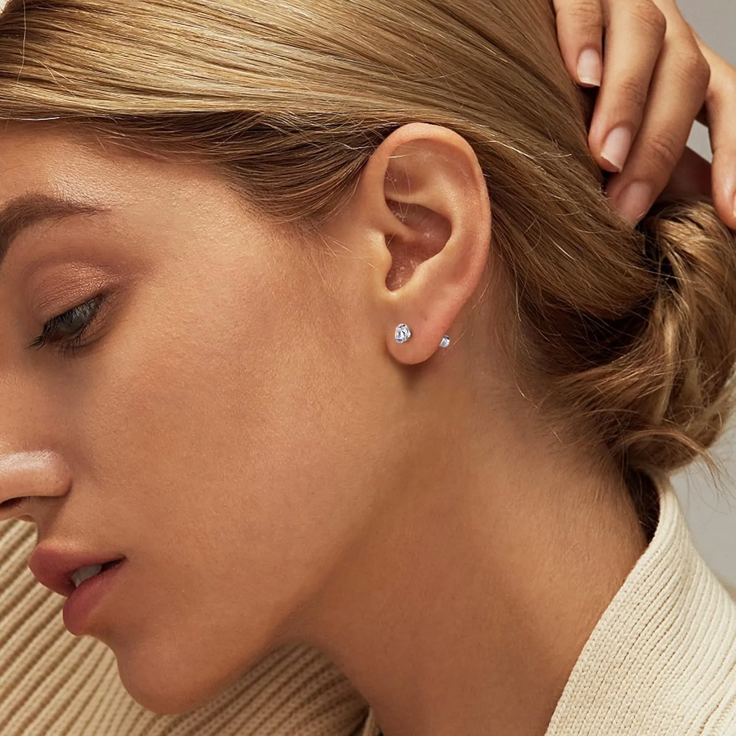 6Pairs Flat Back Earrings for Women Men Stainless Steel Stud Earrings Cubic Zirconia Cartilage Earrings for Sensitive Ears