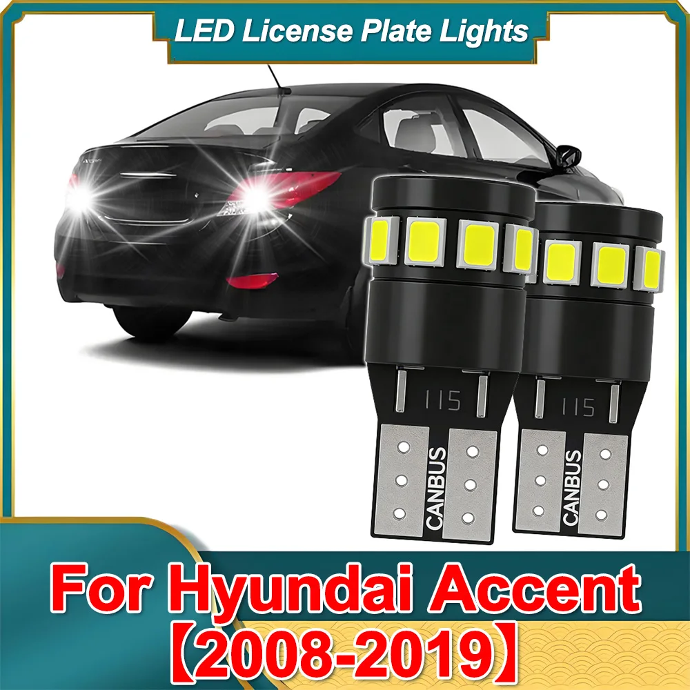 

2PCS LED License Plate Light Bulb W5W T10 2835SMD Chips 6000K Super White For Hyundai Accent 2008-2019
