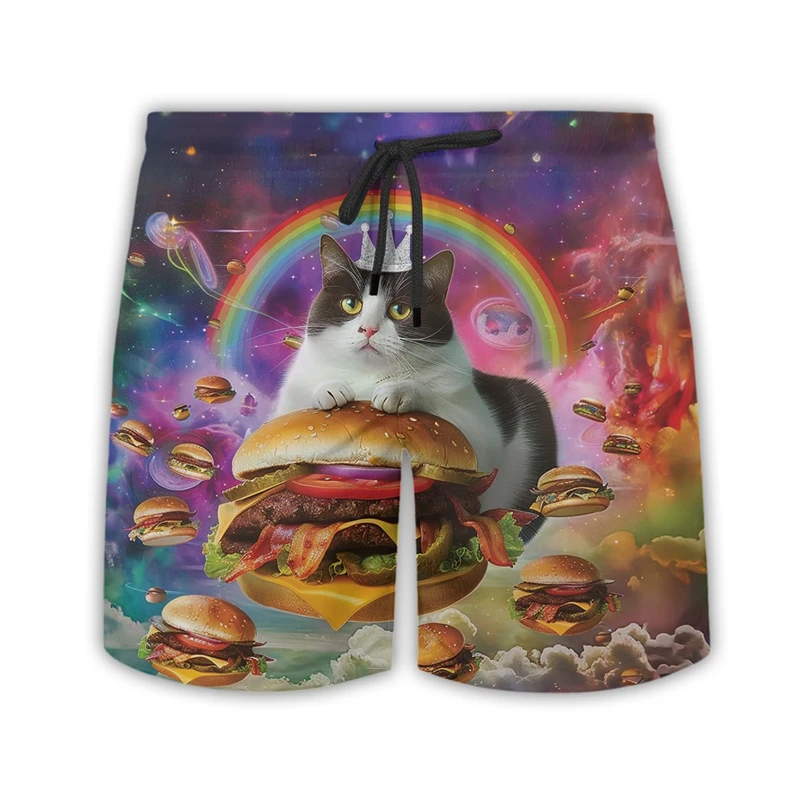 Divertenti pantaloni corti con grafica hamburger Moda Estate Uomo Donna Pantaloncini da spiaggia stampati con cibo 3D Costume da bagno hawaiano con personalità casual