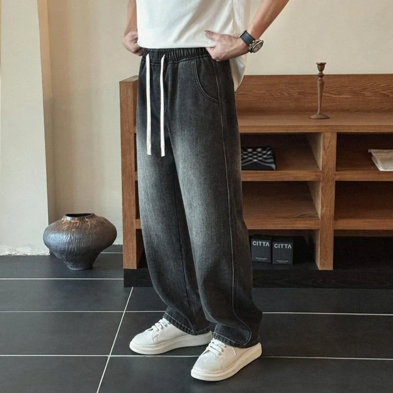 

Ice Silk Men's Jeans Summer Thin Loose Straight Leg Pants Teenage Boys Light Blue Breathable Comfortable Casual Loose Fit