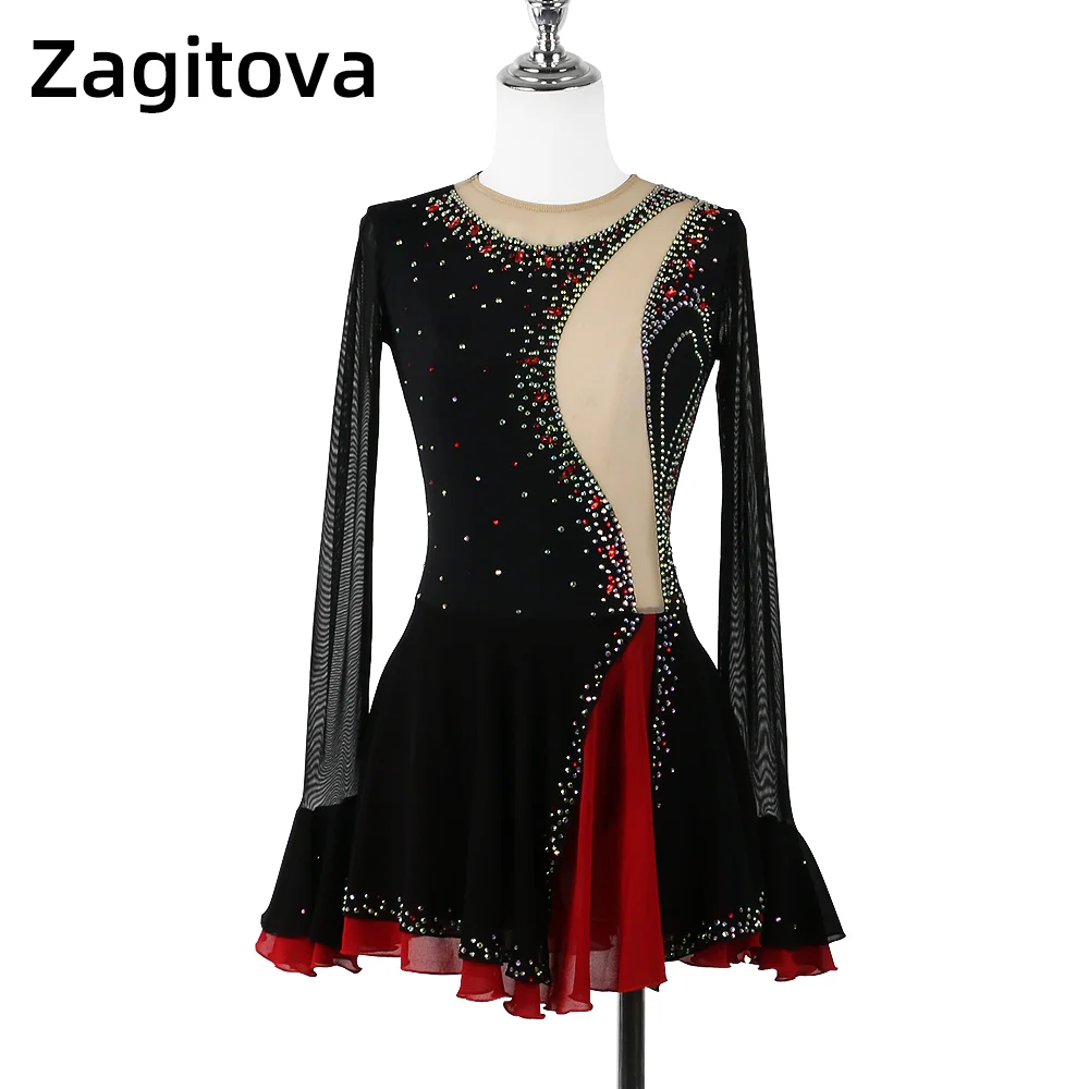 Zagitova Figure Skating Dress For Women Girls Ice Skating Skirt Long Sleeve Pagoda Latin Dance Ceremonial Dress