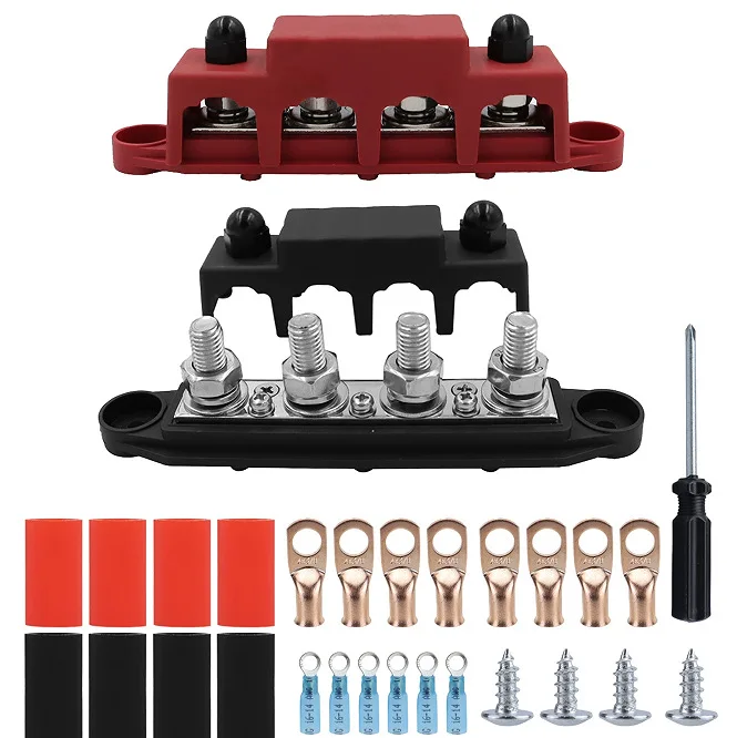 M8 Stud Bus Bar Power Distribution Block with Insulated Cover, Max 250A DC 12V 24V Terminal Block for RV Boat Marine Camper Van