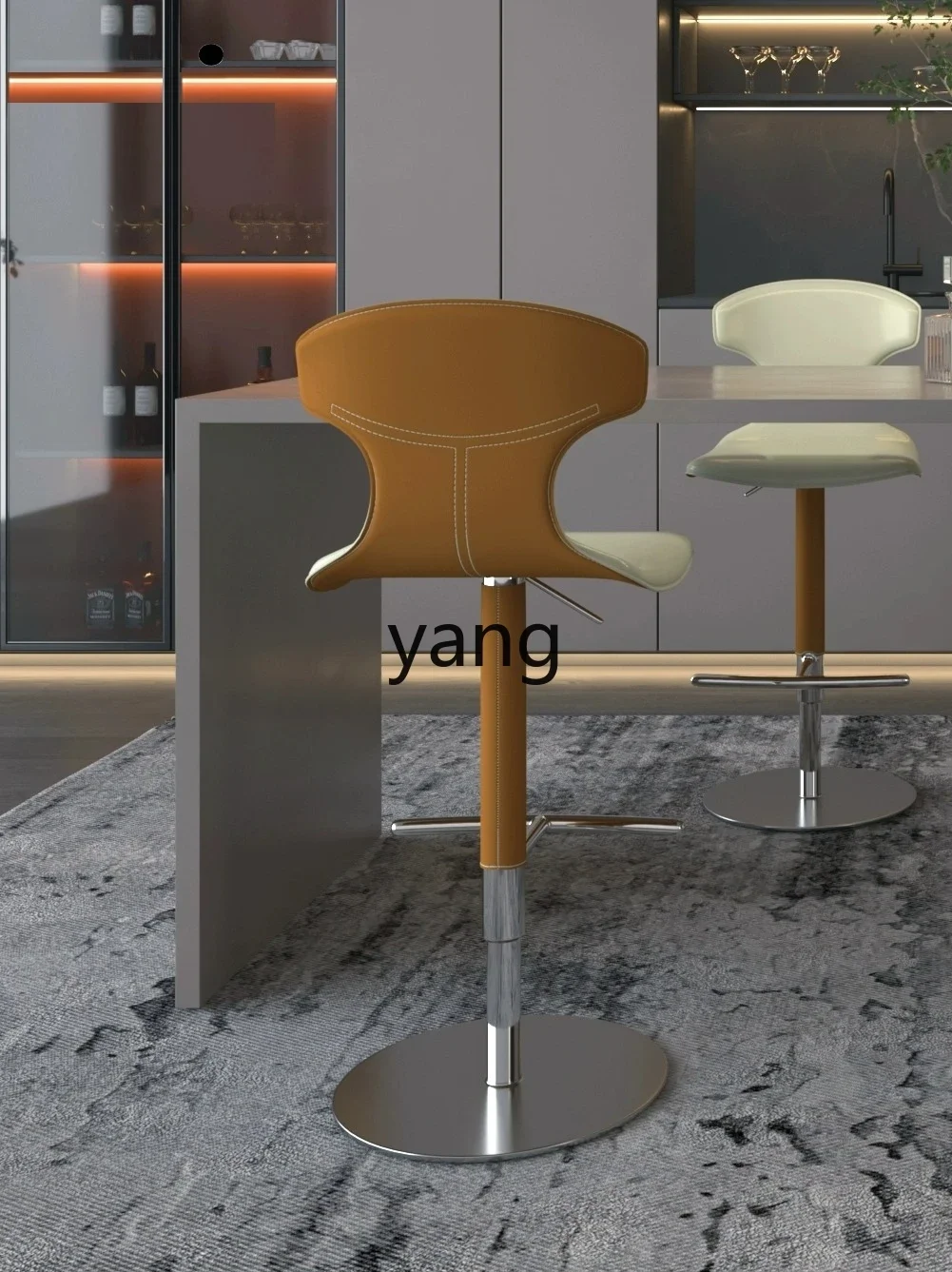 Chaise de bar LTT légère et luxueuse en acier inoxydable, chaise de bar italienne moderne et simple à pieds hauts et pivotante pour la maison