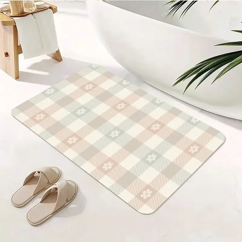 1 Piece of Gingham Floral Door Mat, Soft and Comfortable, All-Season, lightweight Easy to Maintain, for Entryway, Bathroom, balcony, Laundry Area