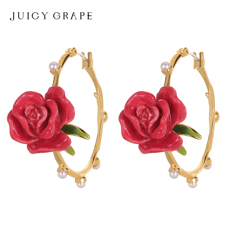 

Juicy Grape Rose Earrings for Women Handmade Enamel Earrings 925 Silver Pin Korean Fashion Jewelry Wedding Anniversary Gift