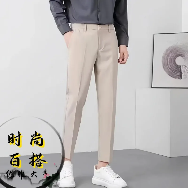 زر سستة عالية الخصر بلون جيب الرجال عارضة البدلة السراويل فضفاضة أزياء رسمية عارضة السراويل #4