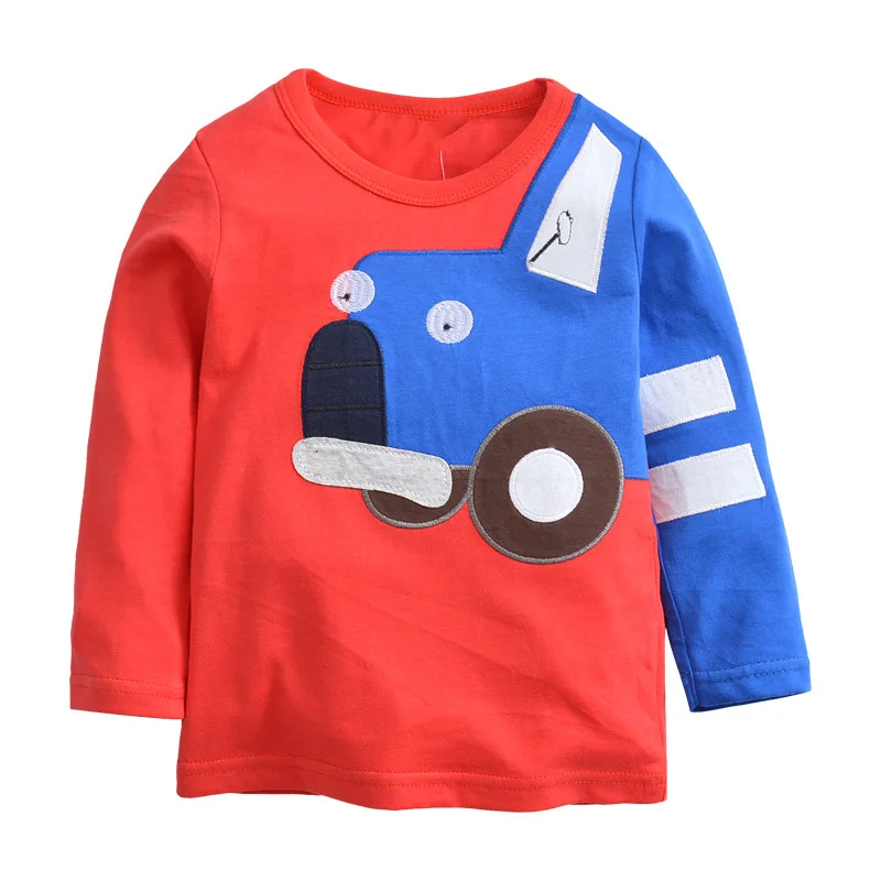 Little maven Boys Long Sleeve T-shirts Cotton Vehicle Excavator Dinosaur Pattern Baby Boys Tops Tees Shirts Tractor Kids Clothes