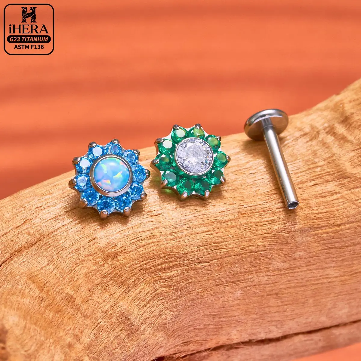 ASTM F136 Titan Blattzweig Flatback Ohrstecker mit funkelndem CZ-Tropfen, Baguette-Cluster, Labret, Helix, Tragus, Conch, Ohrstecker-Schmuck – Detail 6