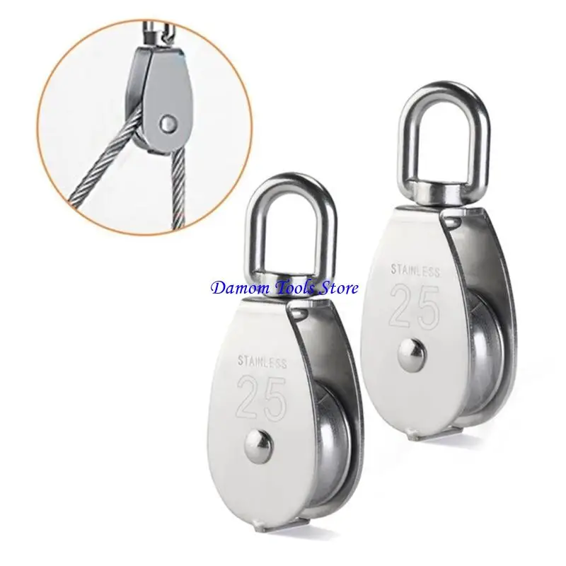 57be 2pcs M25 크레인 풀리 블록 스테인리스 스틸 리프팅을위한 헤비 듀티 펄리