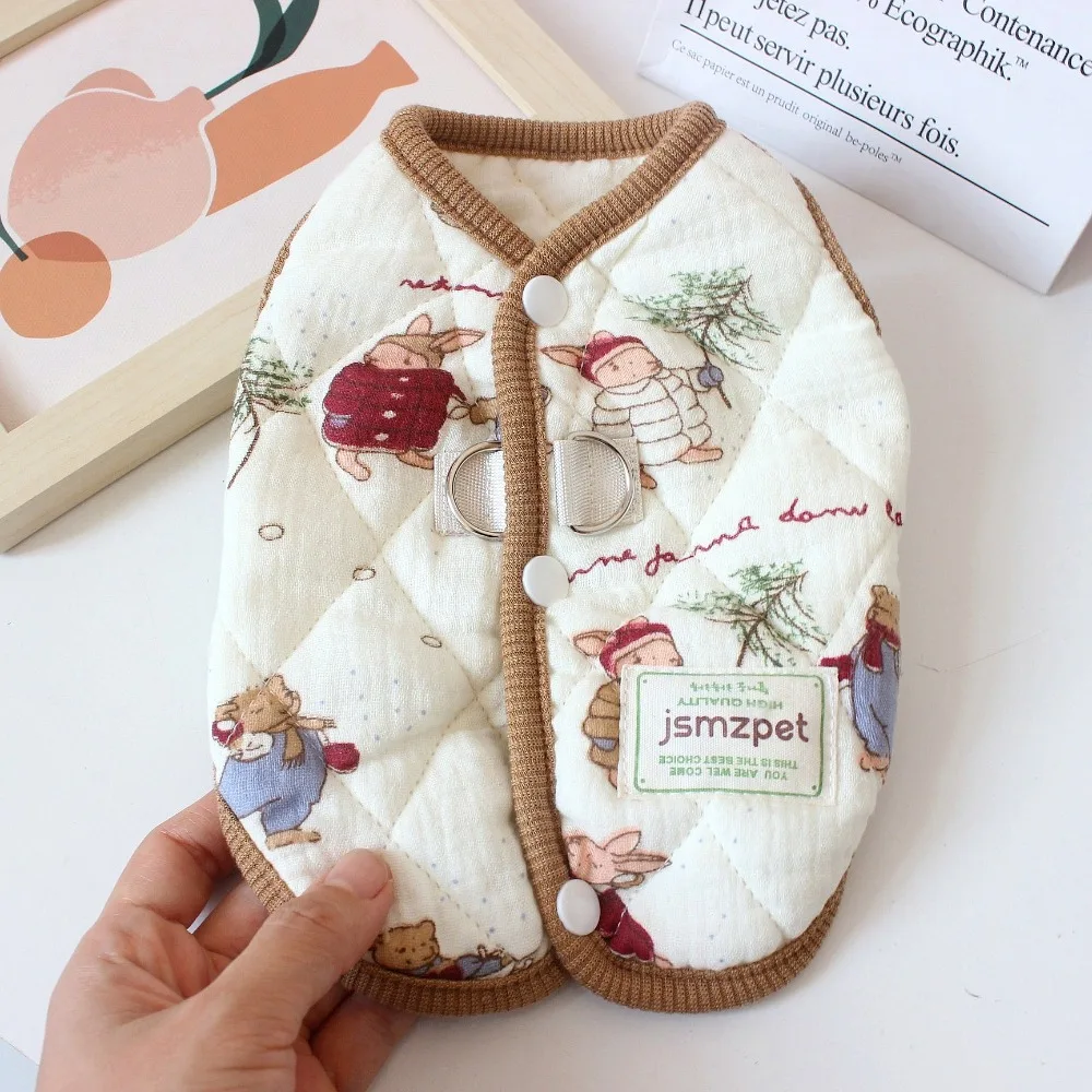 

Cute Rabbit Printed Pet Dog Clothes Thickened with Velvet Jacket Teddy Bear Coat Pet Supplies Cat Clothes Puppy Clothes Vest
