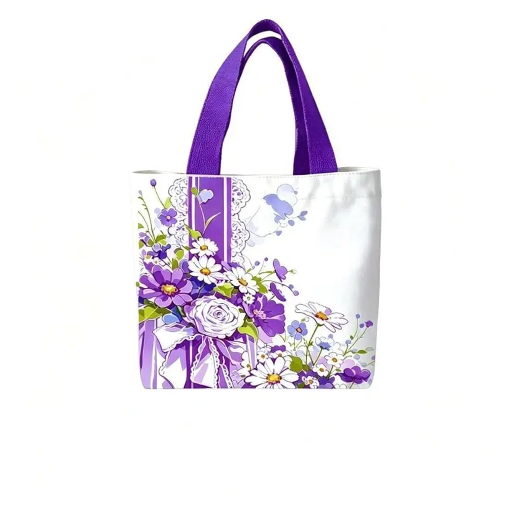 Simple Canvas Tote Bag Women Cute Purple Daisy Graphic Handbag Fashion Casual Shoulder Purse For Daily Shopping Travel