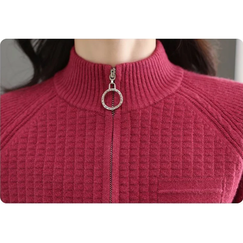 

New Spring Autumn Zipper Knitted Cardigan Jacket Women's Outer Wear Fashion All-Match Collar Loose Short Chic Sweater Coat Tops