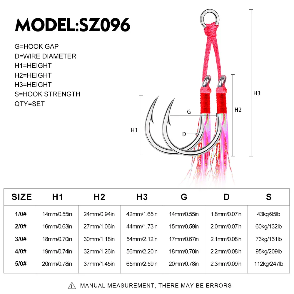 Sea.Yolo 2 pairs/pack Double Jig Fishing Hook High Carbon Steel Iron Plate Barbed Blood Groove Hook Tied Fish Skin Sea Fishing