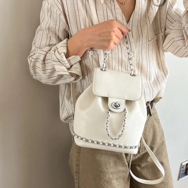 

2026 New Women's Chain Backpack School Bag Student Bookbag Commuter Chain Shoulder Bag Large Capacity Luxury PU Leather Backpack