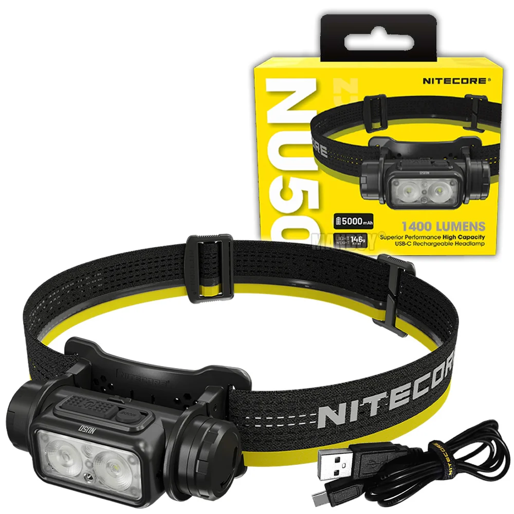 2024 Nitecore NU50 3xLED Rechargeable Headlamp 1400 Lumen Triple Output Lightweight Headlight Flashlight Outdoor Running Cycling