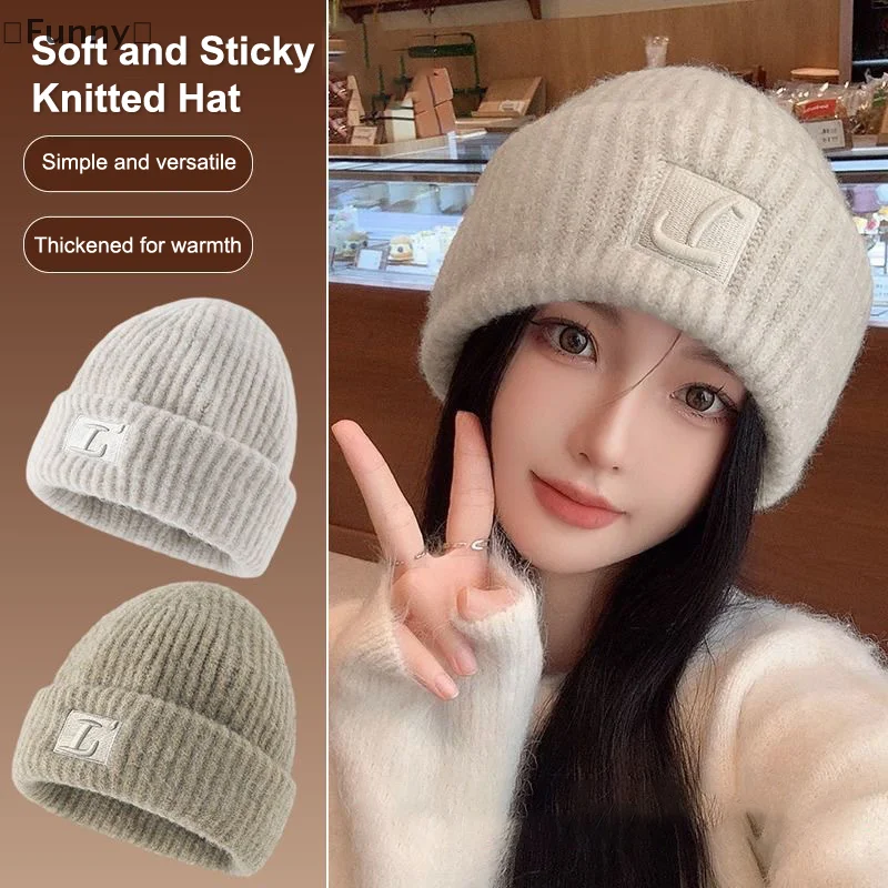 قبعة خشنة متماسكة حرف L بلون Skullcaps للنساء شتاء دافئ غطاء للأذنين قبعة الفتيات ركوب التزلج بونيه #1