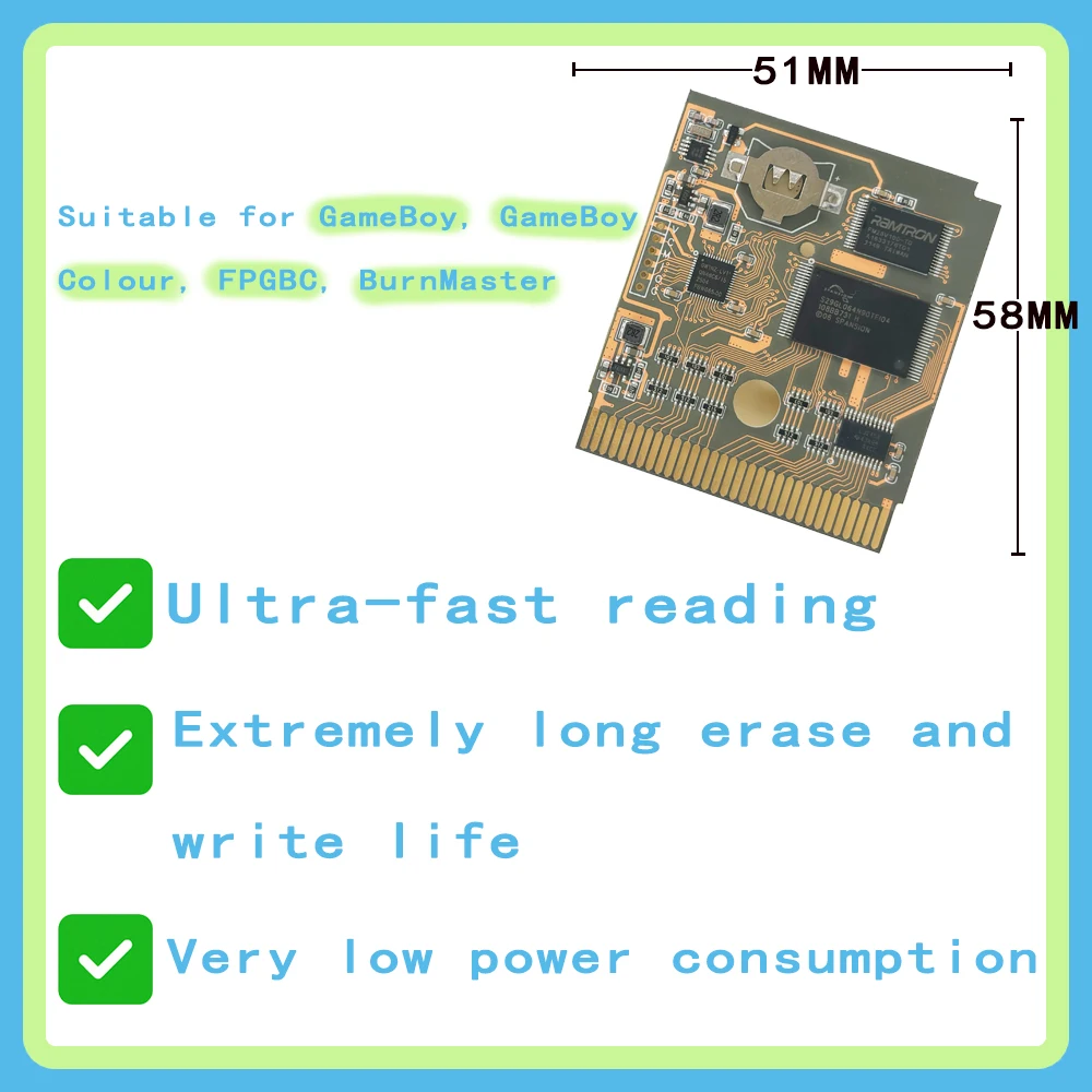 MBC3 RTC FunnyPlaying MidNight Trace GB/GBC عربة فلاش 8 ميجابايت فلاش 64 كيلو بايت فرام بطاقة بطارية قابلة للاستبدال لـ GameBoy GameBoy Color