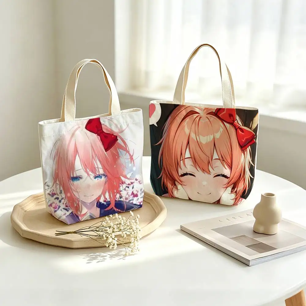 

VN DDLC-C Girl S-Sayori Printed Canvas Tote Bag Shoulder Bag Commuter Mommy Shopping Bag