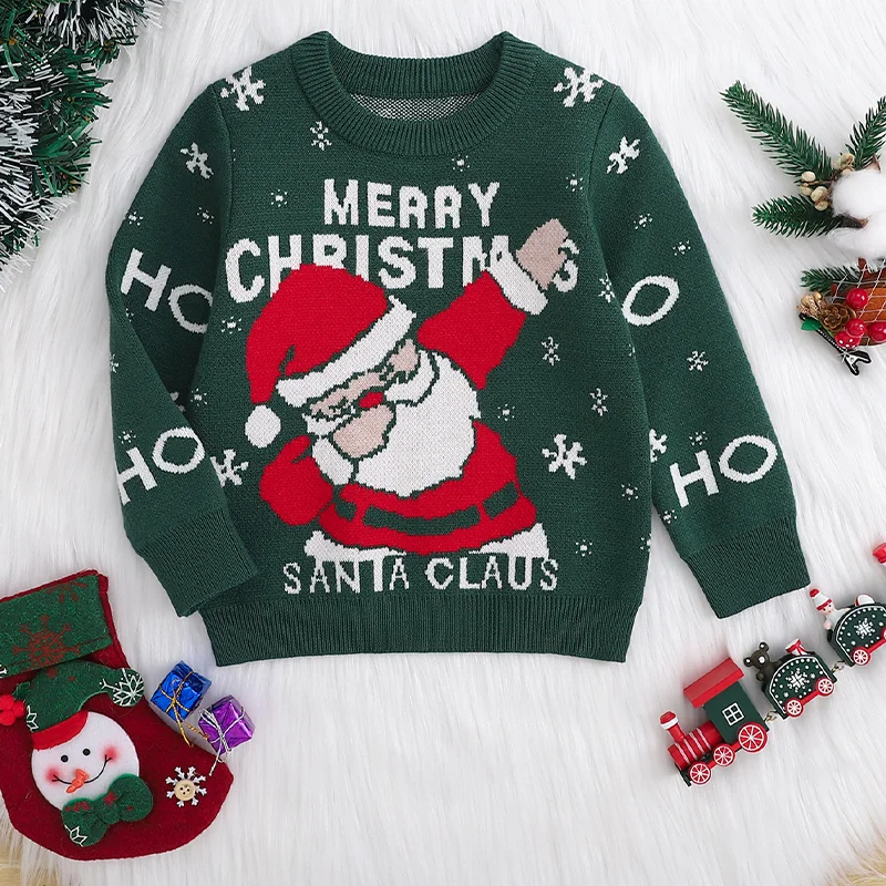 Children's Christmas round Neck Knitted Sweater, Cute Santa Claus Design, Suitable for Spring, Autumn and Winter Section Warm