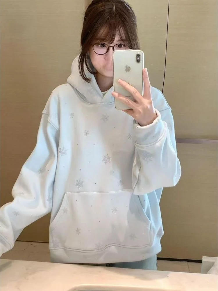 

Ladies' Oversized Hoodie Jaet Embroidered Fce Lined Thiened Autumn Winter Street Sle Korean Faion Casual Top
