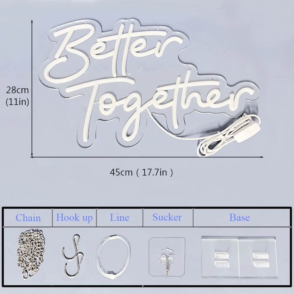 DECO Better Together 네온 사인 45x28cm 라이트 사인, 생일 파티 장식 5V USB 전원 스위치 및 베이스 포함 어린이 선물