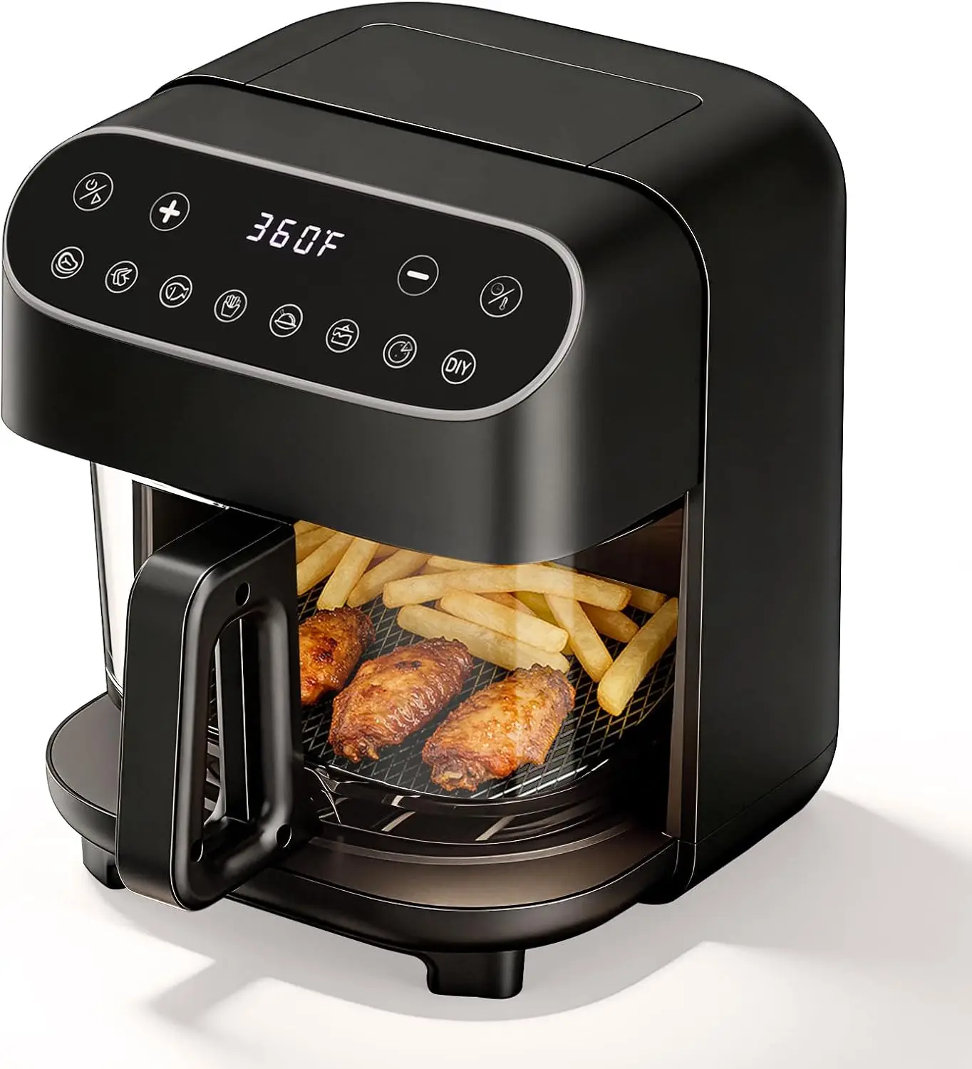 Glass Air Fryer 5 Quart, Transparent High Borosilicate Glass Basket Non Toxic & Uncoated, 8 Preset Modes, PTFE/PFAS Free, BPA-Fr