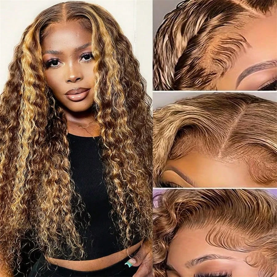 20 22 Inch Ombre Highlight Deep Wave Lace Front Wigs Human Hair 4/27 Colored Plucked 13x4 HD Transparent Lace Frontal Wig 180% Density image 2