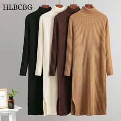 HLBCBG 2023 Casual Autumn Winter Pile Collar Thick Maxi Weater Pullovers Dress Women Basic Sweater Female Turtleneck Long Dress