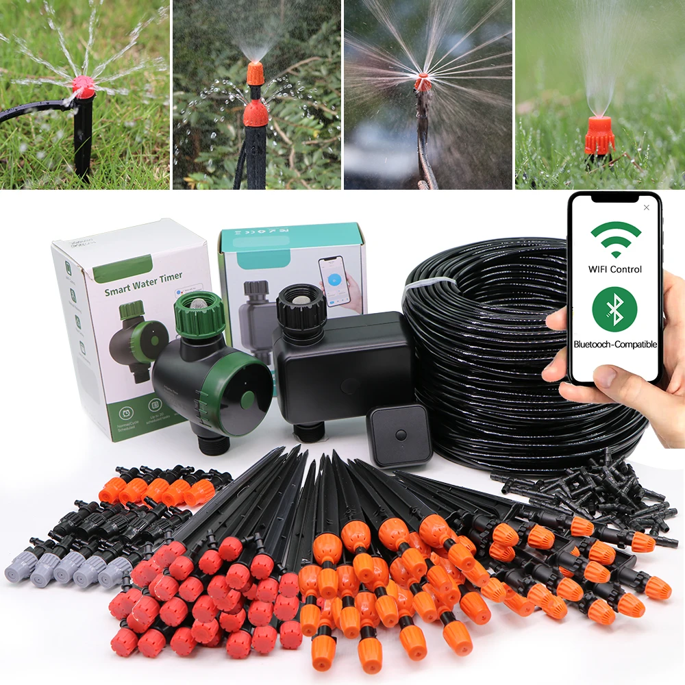 

30-50M DIY Drip Irrigation System Automatic Watering Smart WiFi Bluetooth-Compatible 360° Mist Nozzle Sprinkler Micro Spray Kits