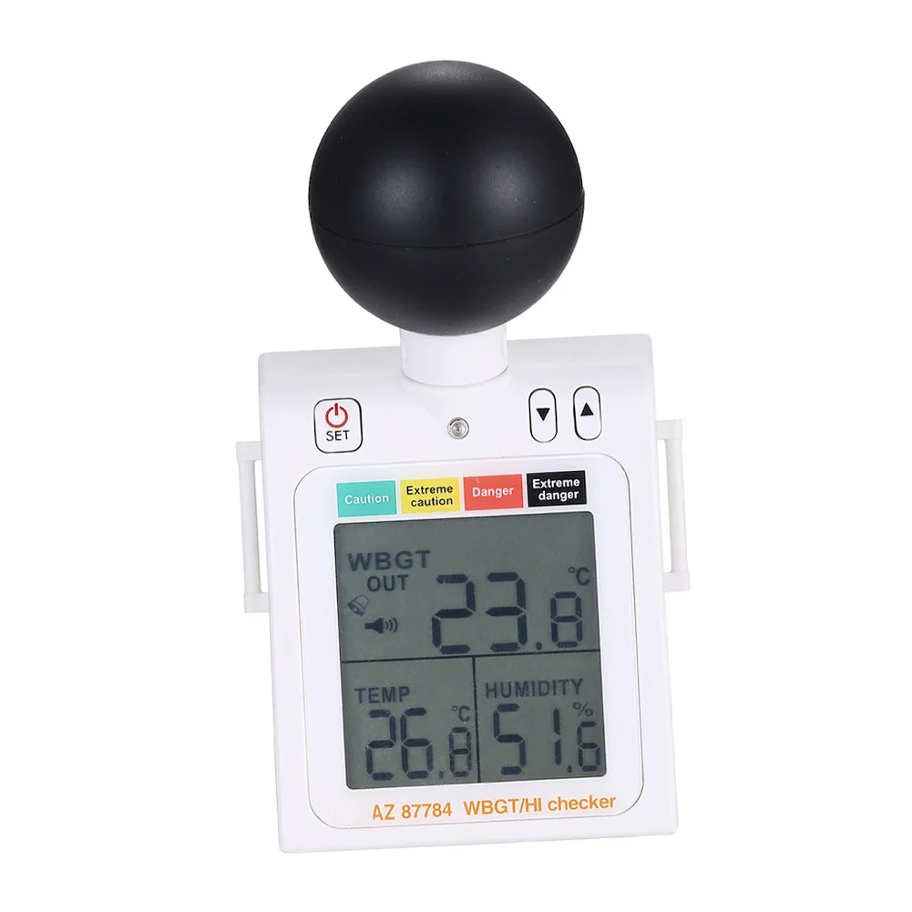 WBGT Thermal Index Meter for Real Time Environmental Monitoring with 75 dB Alarm and Four Level Hazard Indication