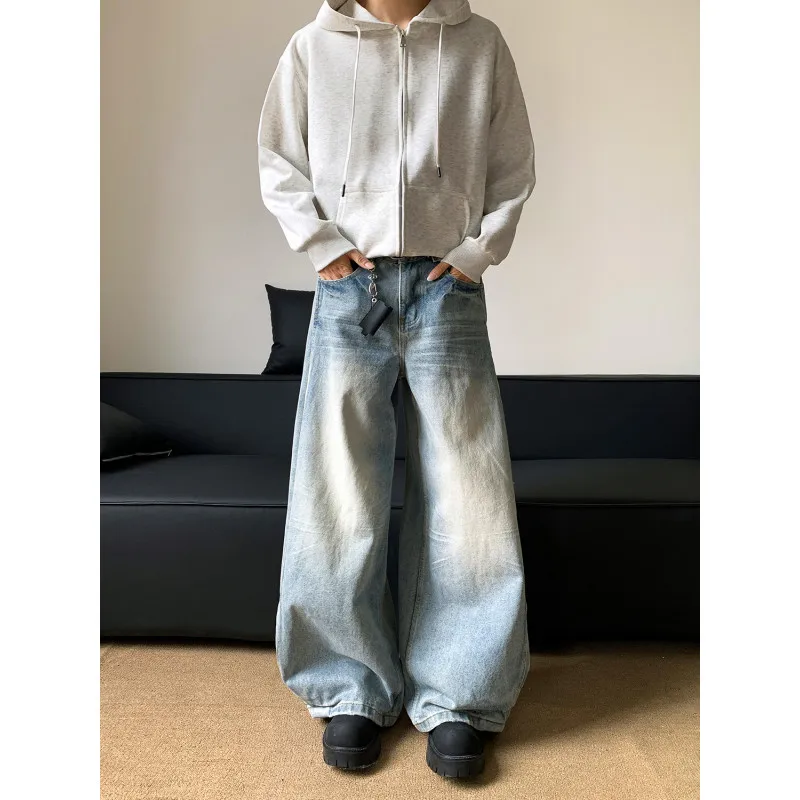 

Мужские широкие джинсы свободного покроя, модные уличные скейт-модные потертые винтажные потертые городские повседневные удобные джинсовые джинсы в стиле ретро