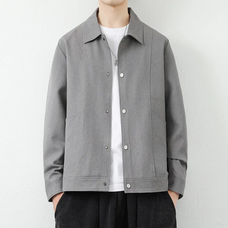 

Spring And Autumn Jacket Men's Simple Lapel Solid Color Coat Men's Retro Versatile Short Top Coat